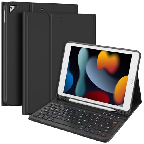 Tqq Tastatur Hülle für iPad 10.2 Zoll (8. Generation) mit abnehmbarer Bluetooth-Tastatur