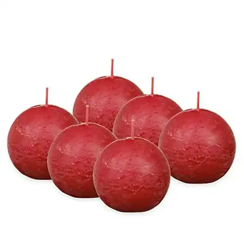 Bolsius Rustik Kugelkerze Rot, 6 Stück, Durchmesser 7,6 cm