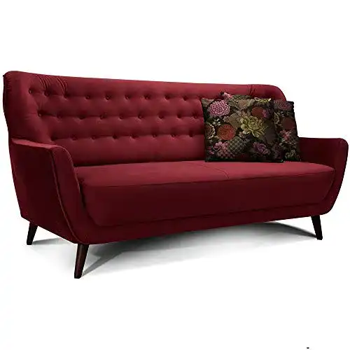 Cavadore 3-Sitzer-Sofa Abby im Samt-Look mit Knopfheftung