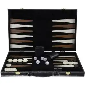 Backgammon Engelhart – Spiel aus Holz mit Kunstleder-Verzierungen