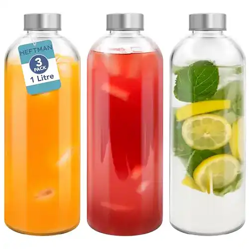 Heftman 1 Liter Glasflasche im 3er-Pack – Leere Wasserflaschen