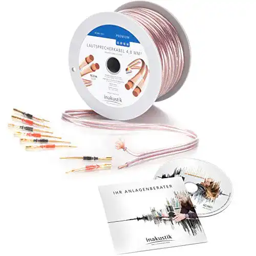 Inakustik Lautsprecherkabel 10m transparent 2×4,0mm² mit flexiblen Pins