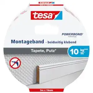 Tesa Powerbond Montageband für Tapeten und Putz mit 10 kg Haltekraft