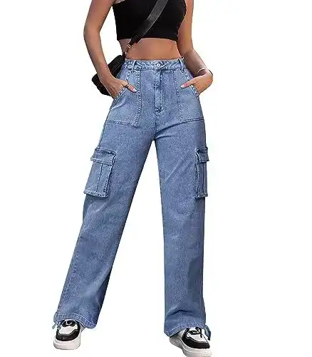 Baggy-Jeans Dordanity Y2K Cargohose für Damen mit High Waist und Taschen