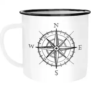 Emaille Tasse Moonworks mit Kompass und Windrose für Zuhause und Camping