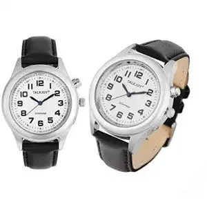 Sprechende Armbanduhr TalkJoy Damen mit Lederarmband in Silber
