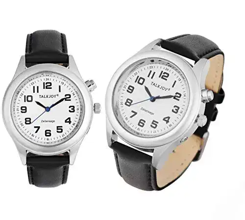 Sprechende Armbanduhr TalkJoy Damen mit Lederarmband in Silber
