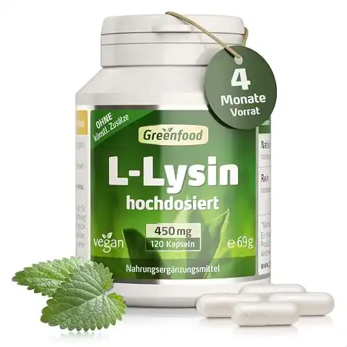 Lysin Greenfood L-, 450 mg, 120 vegane Kapseln hochdosiert
