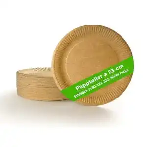 Pappteller Ecocleo Eco Einweg rund 23 cm aus Karton, 50 Stück