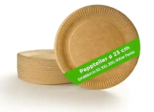Pappteller Ecocleo Eco Einweg rund 23 cm aus Karton, 50 Stück