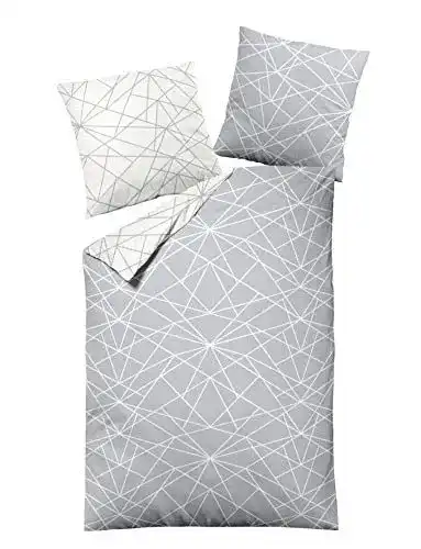 Dormisette Biber Bettwäsche grau-silber, 2-teiliges Set
