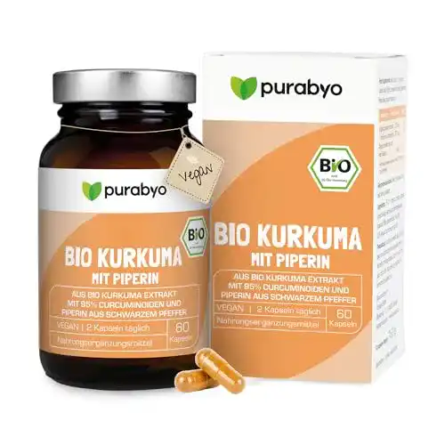 Bio Kurkuma Kapseln von Purabyo im Glas Hochdosierte Curcuminoide
