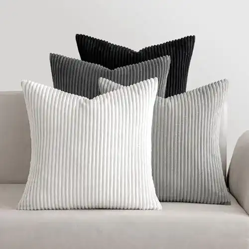 Kissenbezug MIULEE aus Kordsamt in Grau, 4 Stück, 45×45 cm