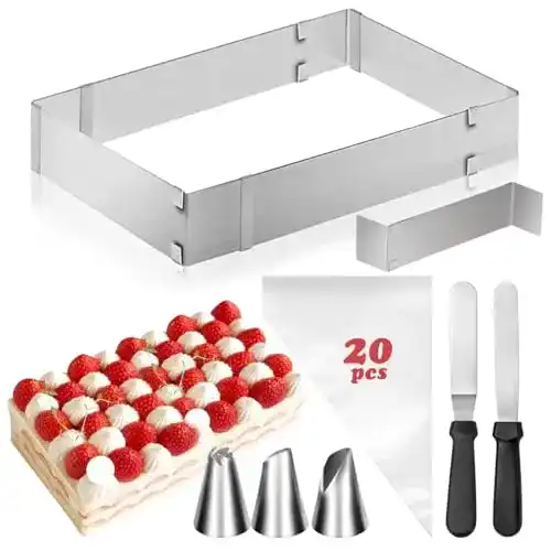 Verstellbarer eckiger Backrahmen aus Edelstahl für Kuchen und Desserts
