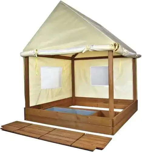 Sandkasten mit Dach Meppi XXL aus Holz mit Seitenwänden und Stauraum