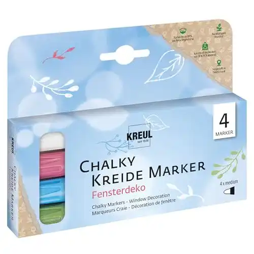 Kreul Kreidestifte 22709 – Chalky Kreidemarker für Fensterdeko, 4 Stifte