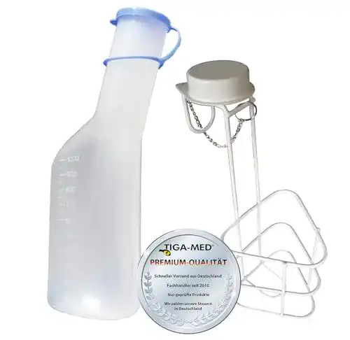 Urinflasche Tiga-Med Set für Männer mit Halter und Deckel