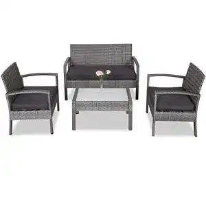 Gartenmöbelset Casaria Polyrattan mit Bank und Tisch für Terrasse und Balkon