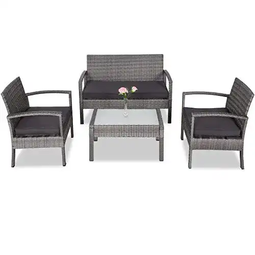 Gartenmöbelset Casaria Polyrattan mit Bank und Tisch für Terrasse und Balkon