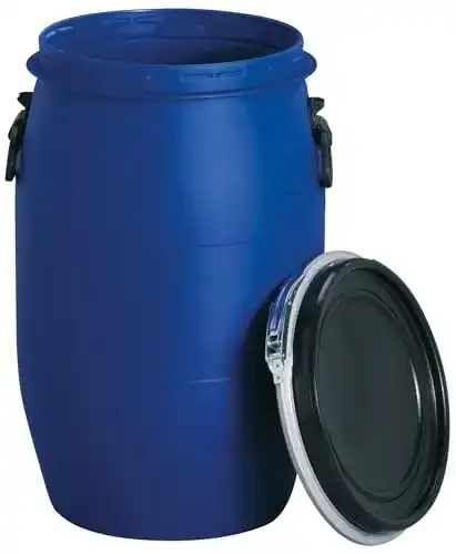 Kunststoff-Weithalsfass PE 60 L in Blau mit UN-Kennzeichnung