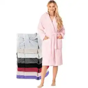 Bademantel für Damen aus 100% Baumwolle mit Kapuze und Gürtel