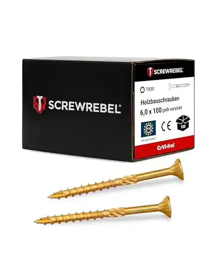 Holzschrauben Screw Rebel 6×100 mm – 100 Stück, gelb verzinkt