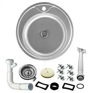 Edelstahlspüle SPACE Design Rund 49 cm mit Überlauf und Syphon Set