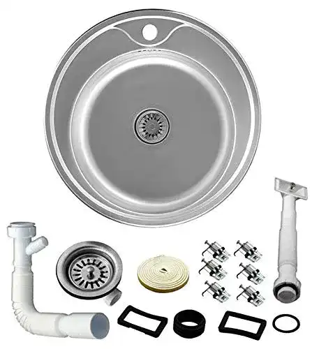 Edelstahlspüle SPACE Design Rund 49 cm mit Überlauf und Syphon Set