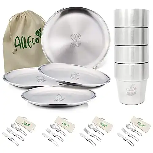 Camping Kochgeschirr AllEco ® Edelstahl Camping Teller Set