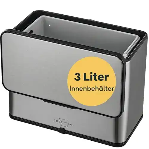 Biomülleimer Silberthal Küche 3L Edelstahl mit Deckel und Aktivkohlefilter