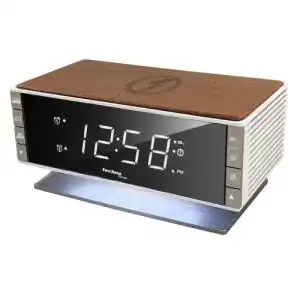 Radiowecker Holz Technoline WT487 mit LED-Anzeige und Qi-Ladefunktion
