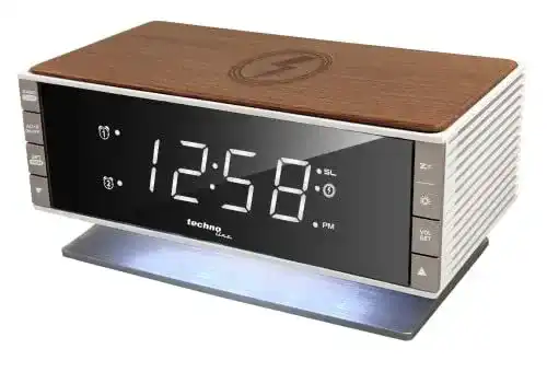 Radiowecker Holz Technoline WT487 mit LED-Anzeige und Qi-Ladefunktion