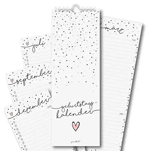 Geburtstagskalender Younikat mit Konfetti-Motiv und Spiralbindung 105 x 297 mm