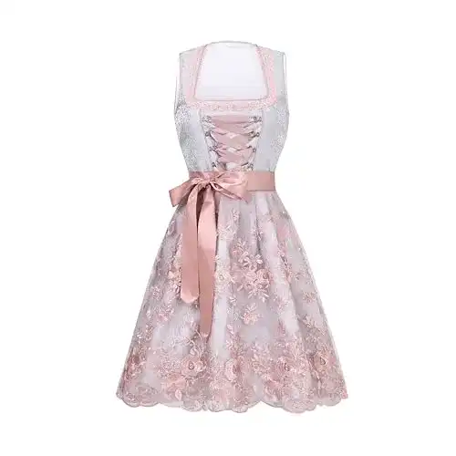 Trachtenrock Jecarden Midi Dirndl Damen mit Spitzenschürze