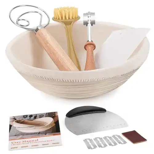 Gärkörbchen Clheatky Rund 25 cm aus Rattan für Brotbacken