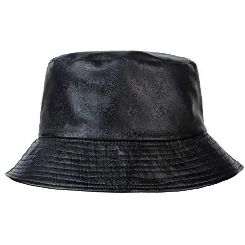 Regenhut ZLYC Damen Bucket Hat aus PU-Leder wasserdicht