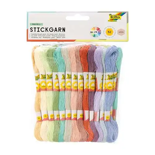 Stickgarn Folia 23993 – Pastell, 100 % Baumwolle, 52 Docken à 8 m