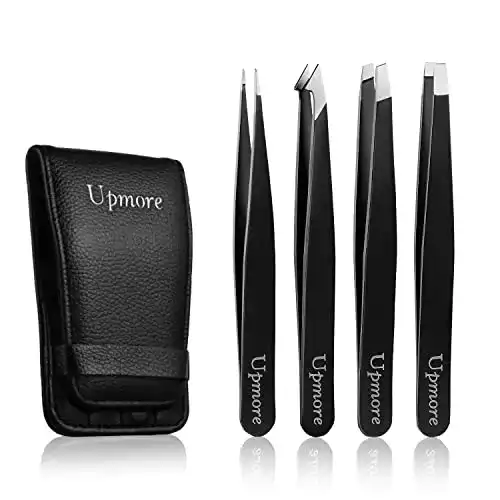 Augenbrauenpinzette Set Upmore 4x Edelstahl in Schwarz