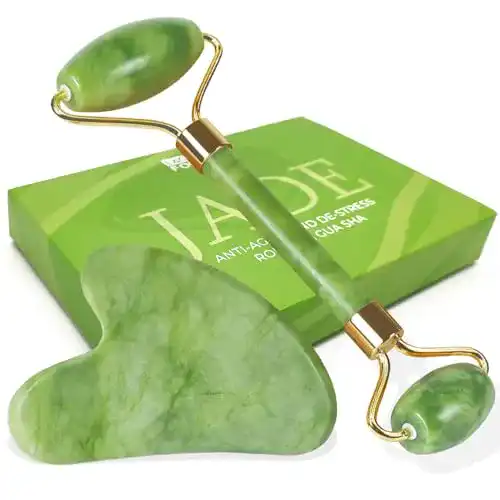 Jade-Roller und Gua Sha Stein für Gesichtsmassage und Hautpflege