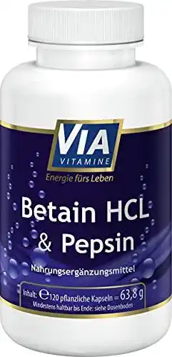 Mittel gegen Sodbrennen Betain HCL und Pepsin in 120 Kapseln