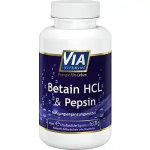 Mittel gegen Sodbrennen Betain HCL und Pepsin in 120 Kapseln