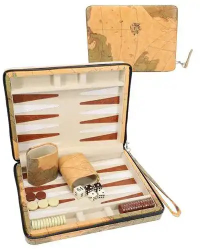 Backgammon Set im Tan Map Style für Reisen