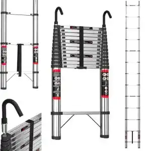 Teleskopleiter 5 Meter mit Haken aus Edelstahl
