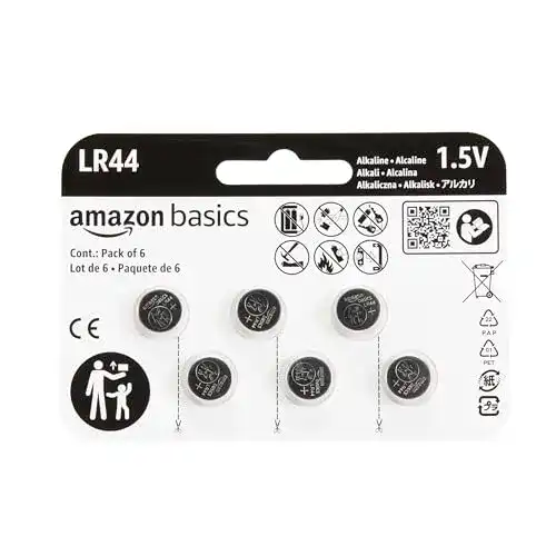 LR44 Alkali-Knopfzellen von Amazon Basics, 6 Stück