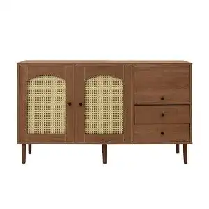 Kommode Azkoeesy Sideboard 130 cm mit 3 Schubladen und Rattantüren
