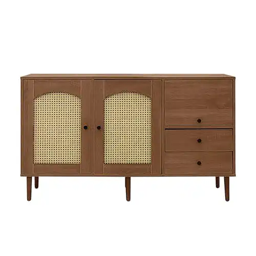 Kommode Azkoeesy Sideboard 130 cm mit 3 Schubladen und Rattantüren