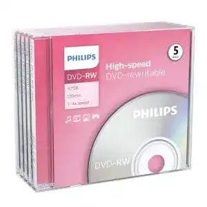 Philips DVD-RW Rohlinge 4.7 GB für Video und Daten (1-4x, 5er Pack)