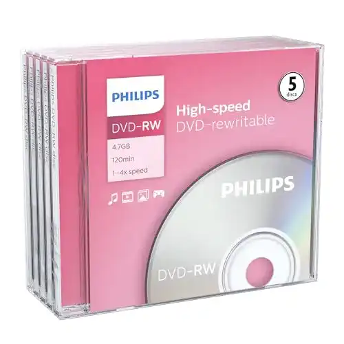 Philips DVD-RW Rohlinge 4.7 GB für Video und Daten (1-4x, 5er Pack)
