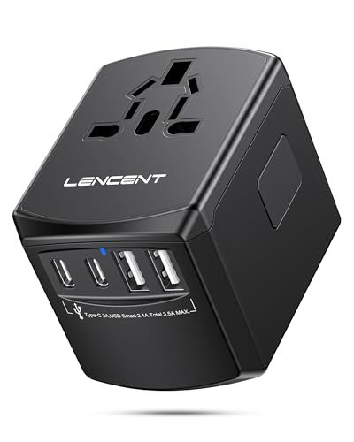 Reiseadapter LENCENT für weltweit Reisen mit USB- und Typ-C-Anschlüssen