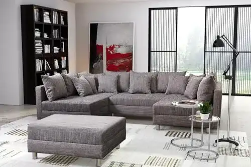 Wohnlandschaft in hellgrauem Gewebestoff für Ihr Zuhause